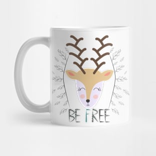 Cute Deer Head T-shirt Print Design for Kids. Deer Face. Doodle Cartoon Kawaii Animal. Scandinavian Print or Poster Design, Baby Shower Greeting Card Mug